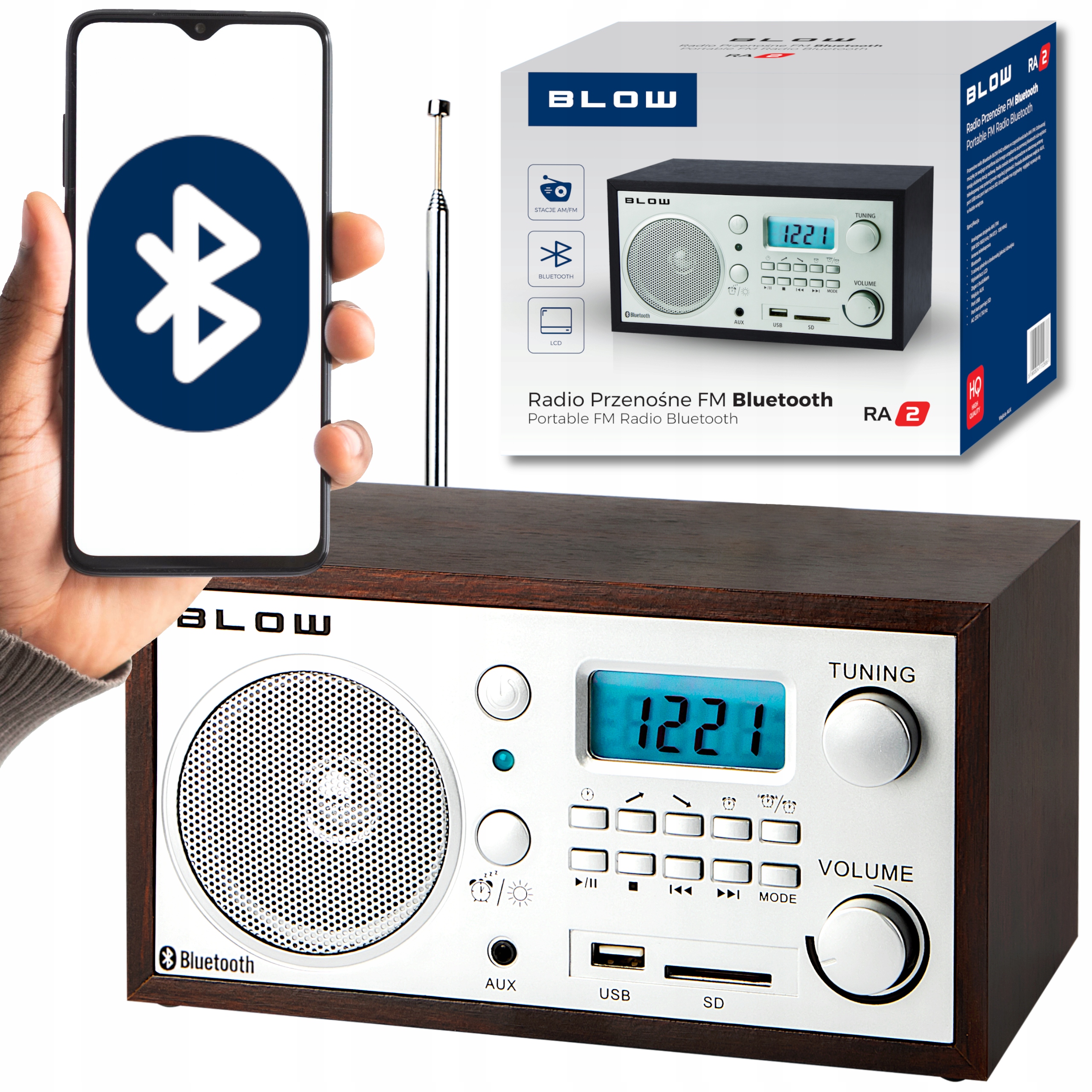

Radio Kuchenne Bluetooth Przenośne Retro Budzik Fm