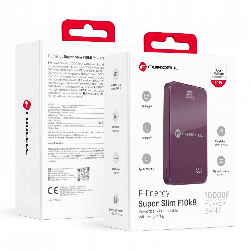 Powerbank zgodny z MagSafe Forcell F-Energy SuperSlim 10000 mAh burgundowy