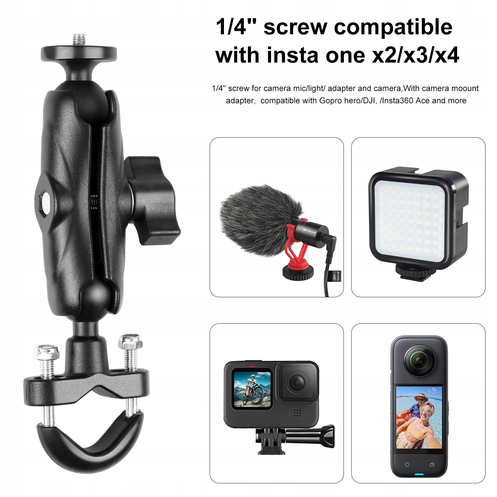 Uchwyt Kamery Motocyklowy U Do Insta360 GoPro DJI Akcji Rowerowy PULUZ — miniatura 5
