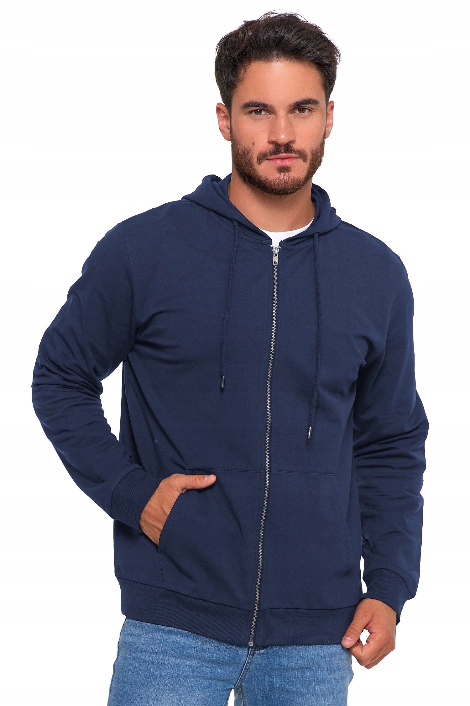 BLUZA MĘSKA ROZPINANA BAWEŁNIANA Z KAPTUREM KIESZENIE MORAJ M GRANATOWA Rodzaj z kapturem