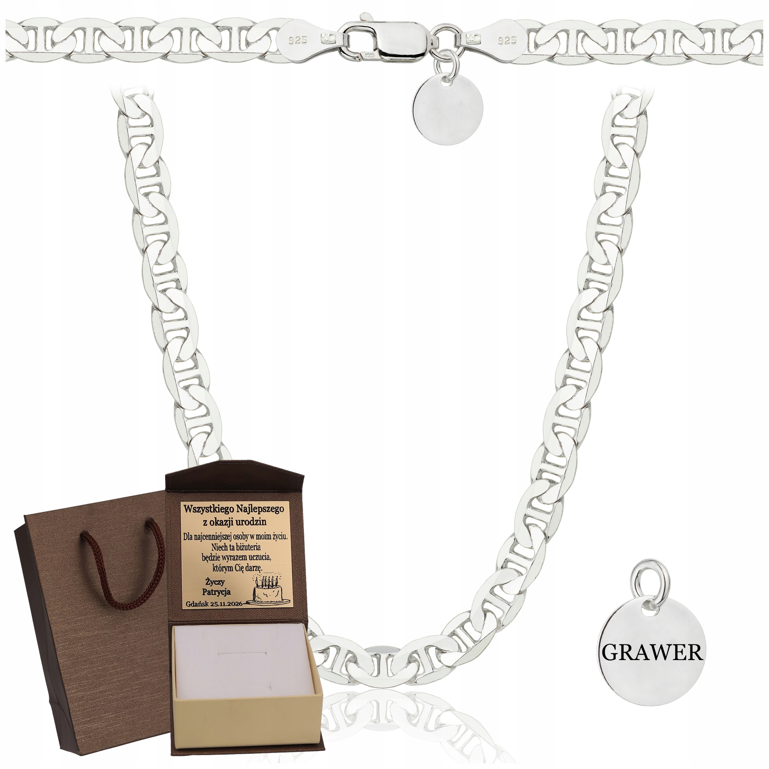 Stříbrný Plný Řetízek Pánský Gucci Ryzost 925 Pevný Gravírování Bonus