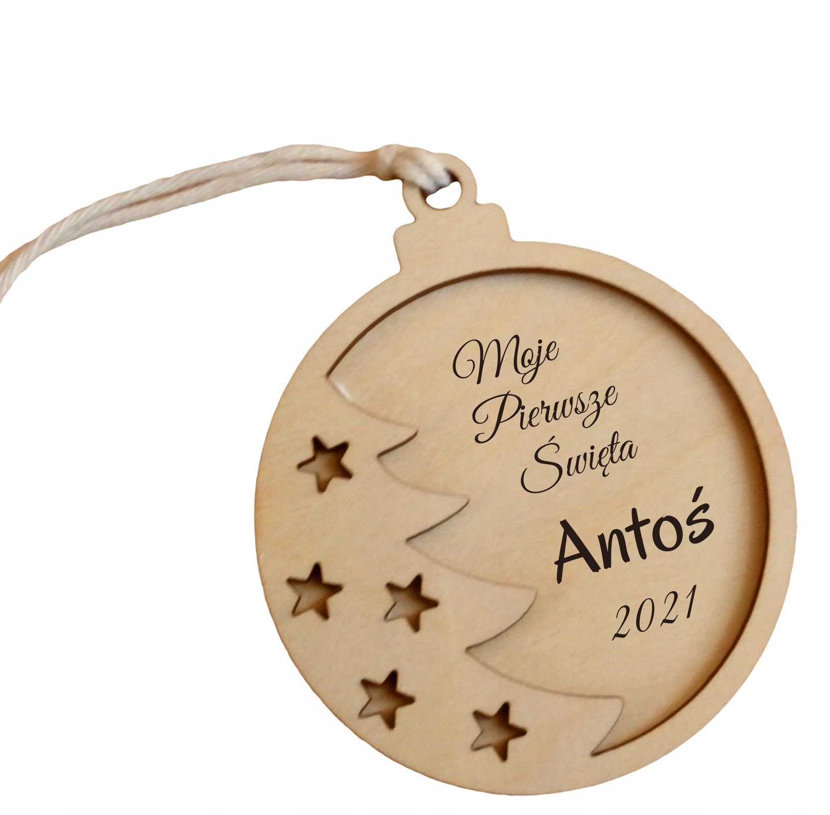 

Bombka Moje Pierwsze Święta z imieniem drewniana