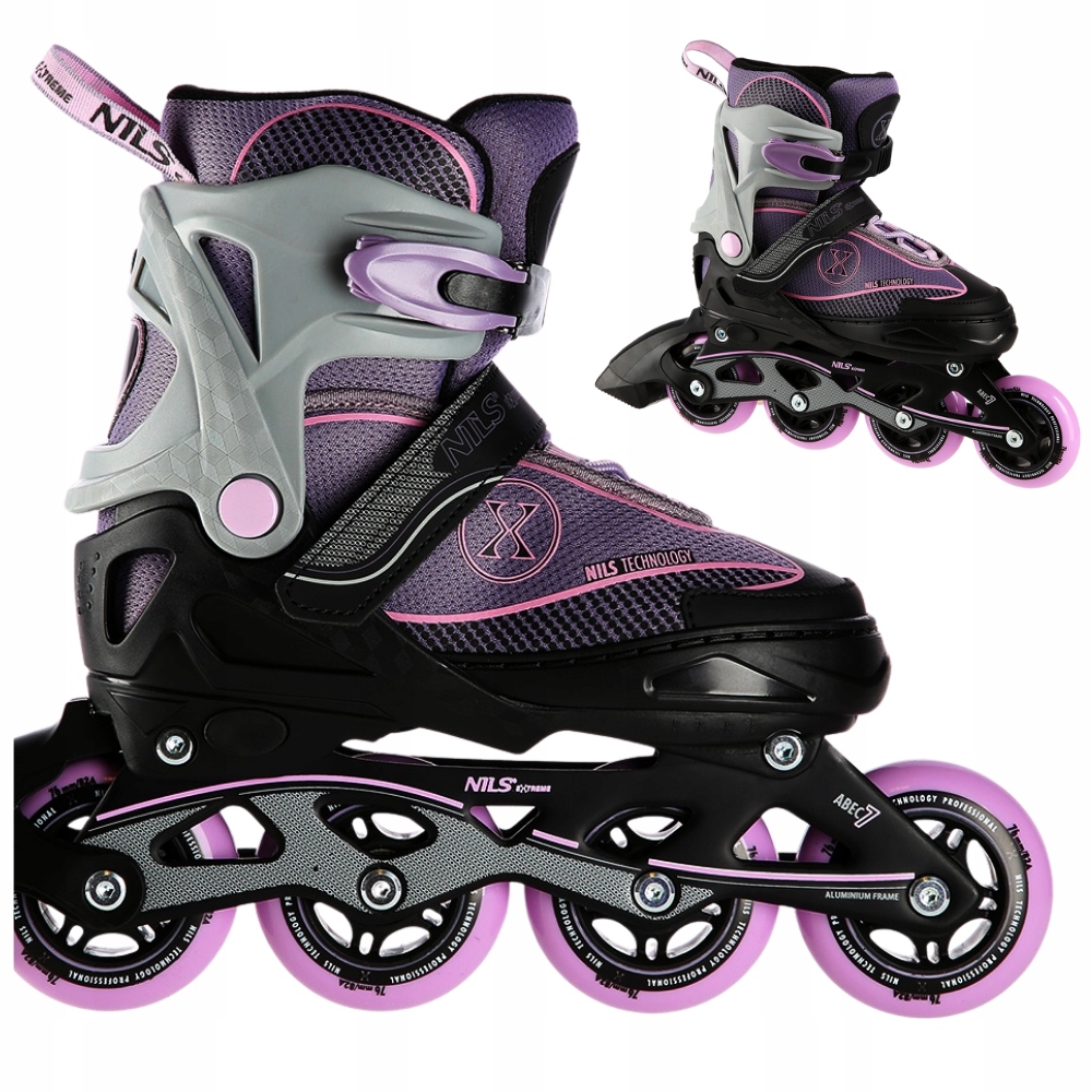 Rolki Regulowane Łyżworolki Rekreacyjne Kauczukowe Nils Fioletowe 35-38