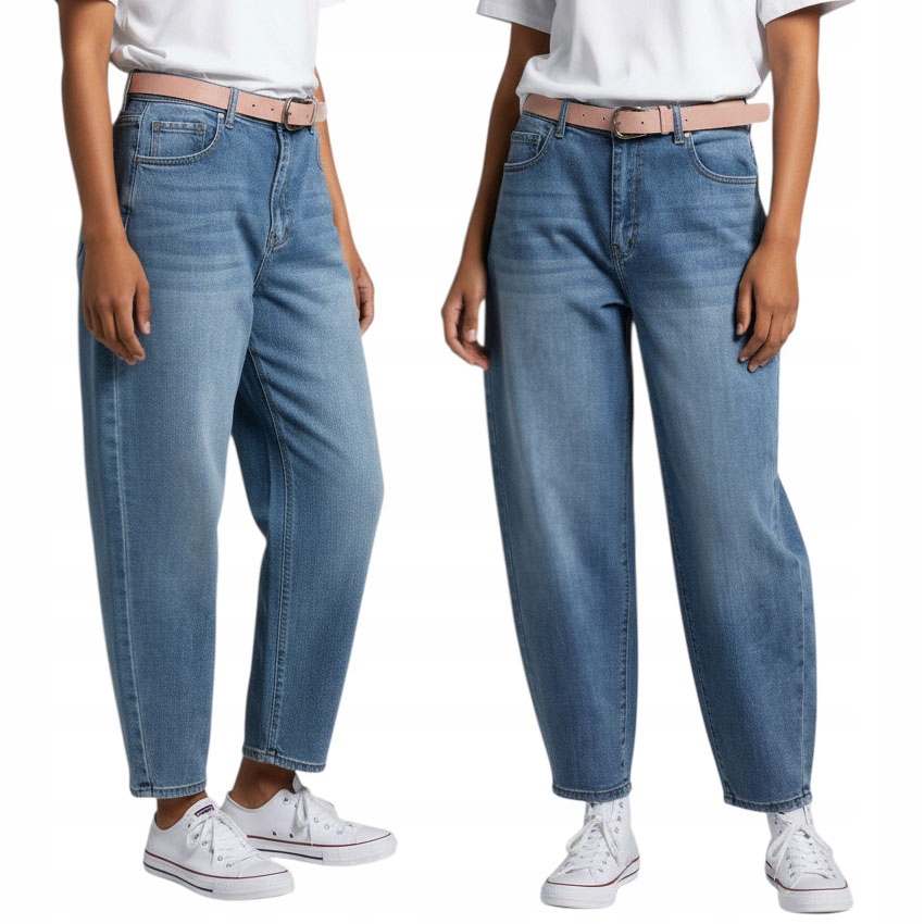 M.Sara Letnie Spodnie Damskie 7/8 Jeansy Balloon Luźne Wys. Stan L 40