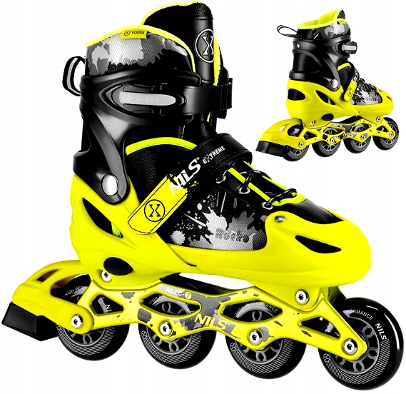 Brusle 2v1 Kolečkové Brusle 39-42 Žluté 72 mm ABEC-7 jako Dárek 25.5-27.5 cm