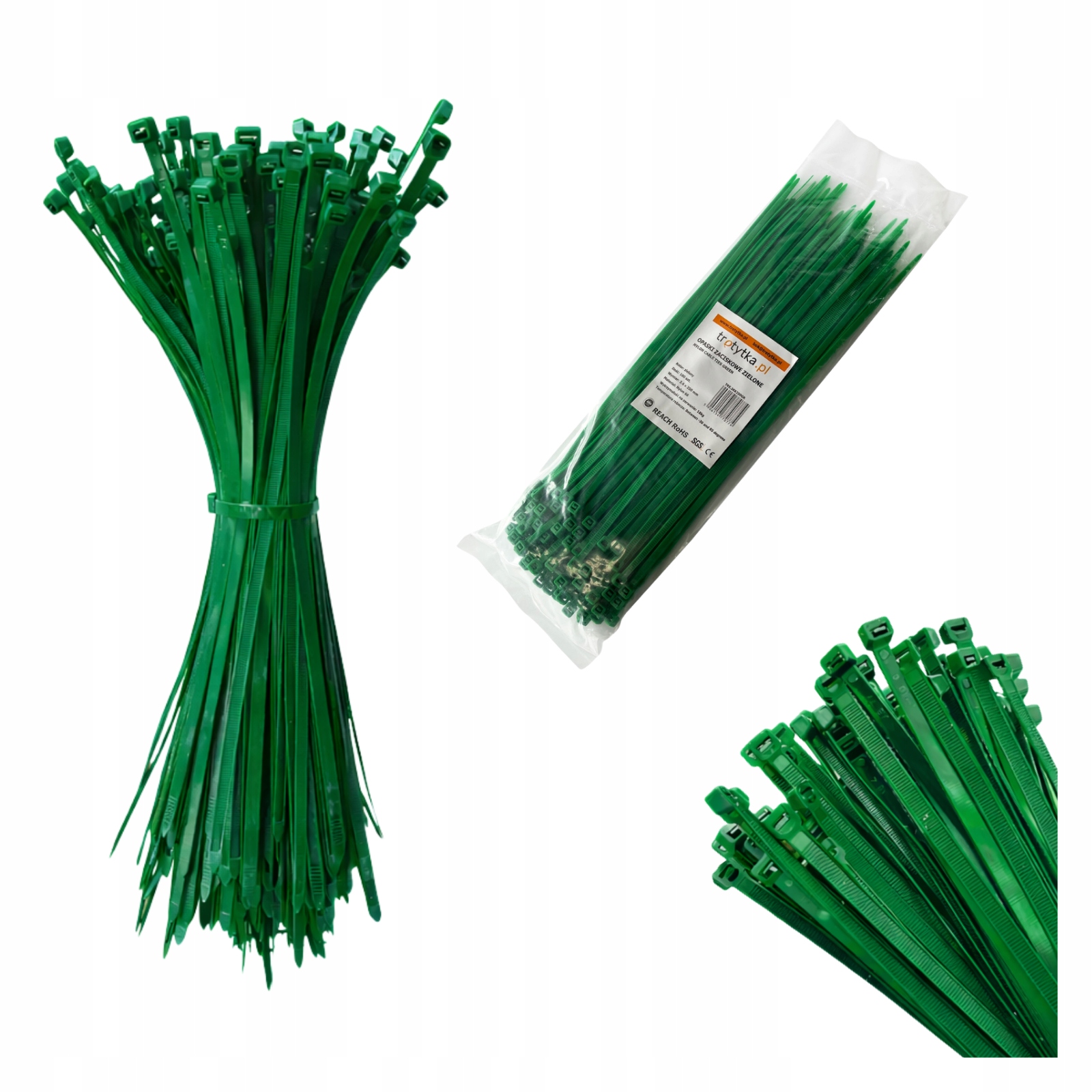 Opaski zaciskowe kablowe trytytki trytki Uv 3,6 x 250 mm, zielony 100 szt.