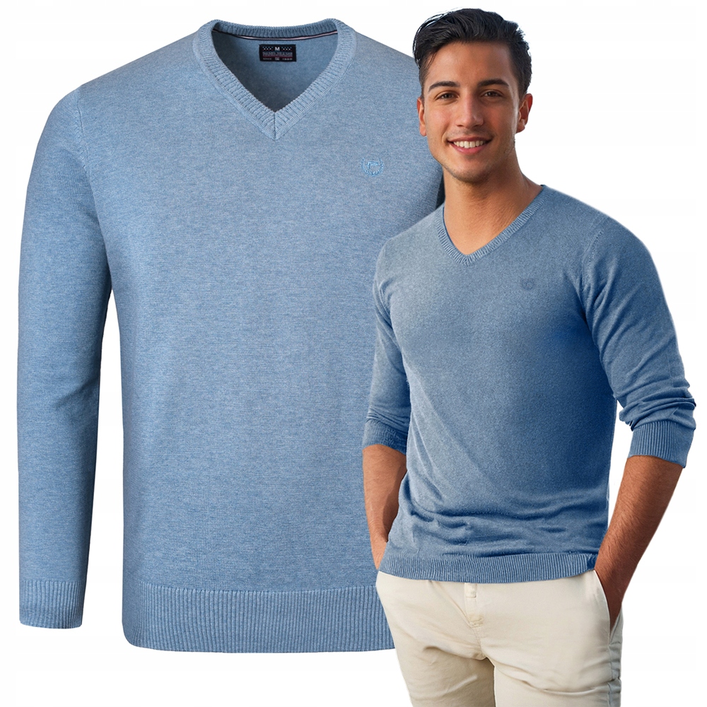 Elegantní Pánský Svetr s Výstřihem do V Bavlněný Hladký Jeans XL Pako Jeans