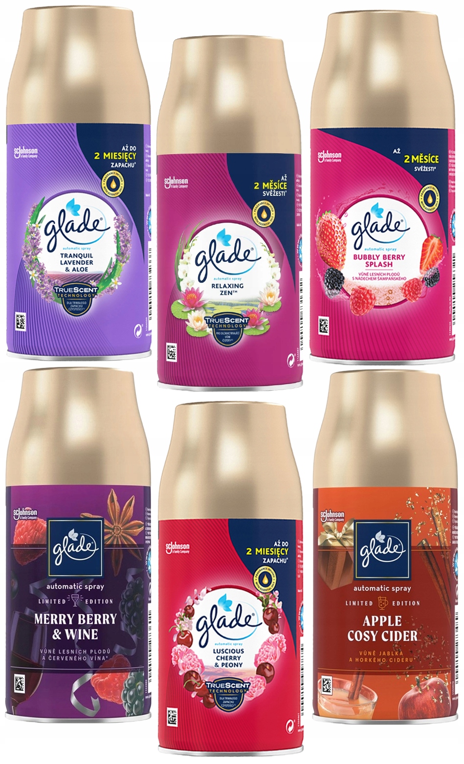 Levně Glade Náhradní náplně do difuzéru Cherry,Berry, Zen, Merry Berry, Apple, Lavenda MIX