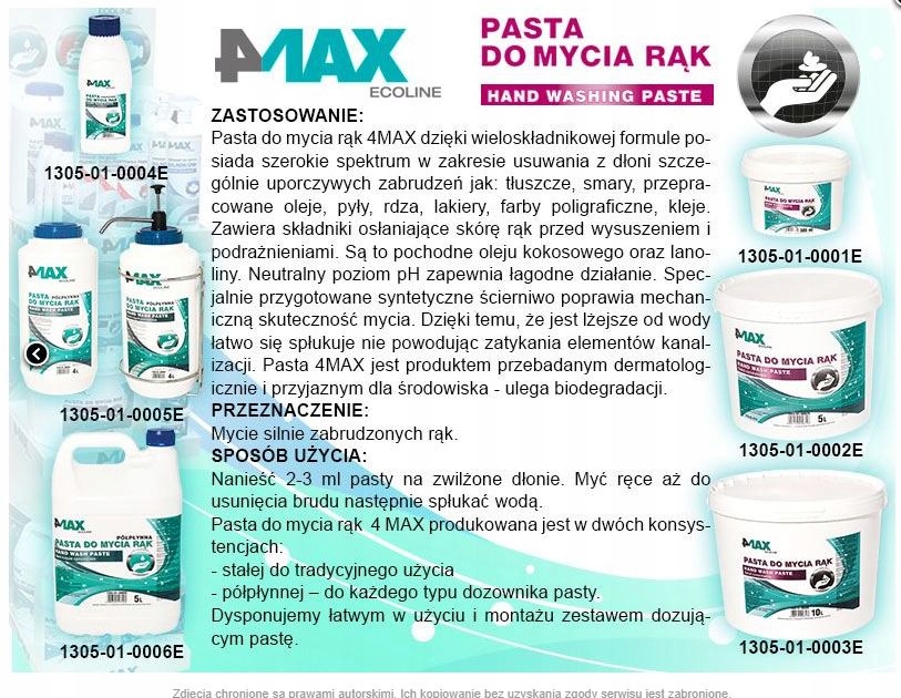 4MAX PASTA DO RĄK 1.. POJEMNOŚĆ 4 L. KONSYSTENCJA Producent 4MAX