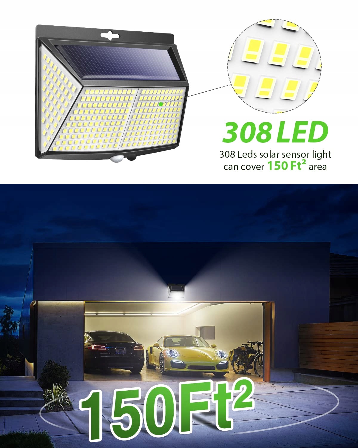Lampy Solarne Ogrodowe Z Czujnikiem Ruchu Ciepła Białe 308 LED IP65 LOTMOS — miniatura 3