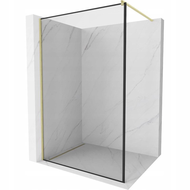 Mexen Kioto sprchová stěna Walk-in 50 x 200 cm, černý vzor 8 mm, zlatá matn