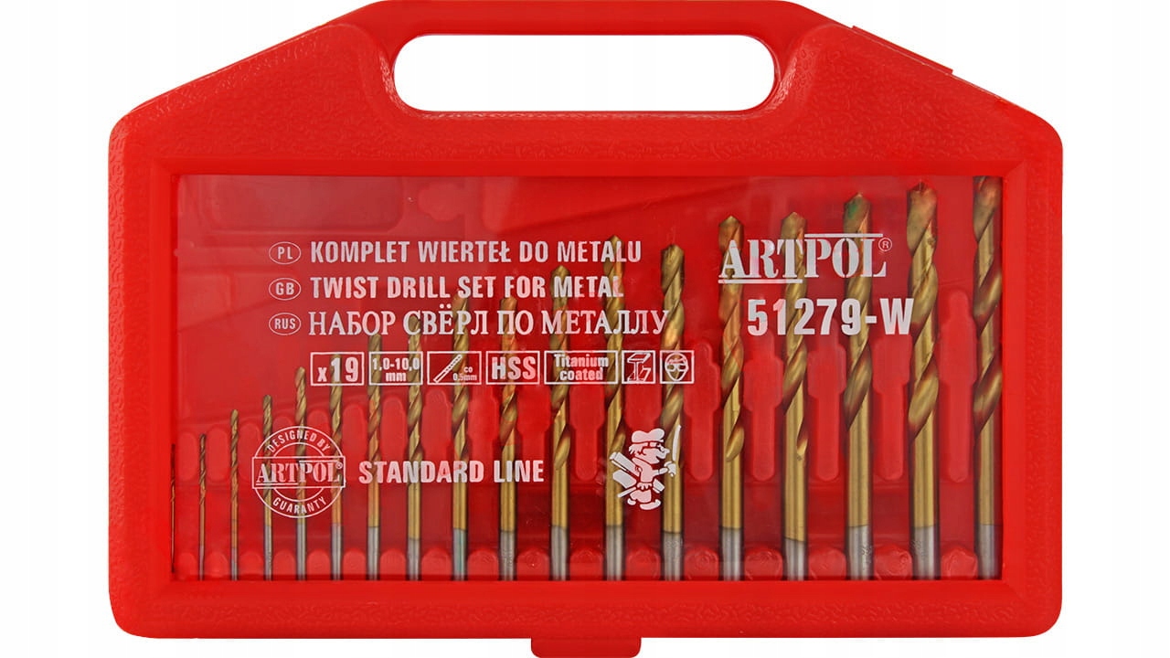 

Zestaw wierteł tytanowych HSS-TiN 1-19mm 19szt