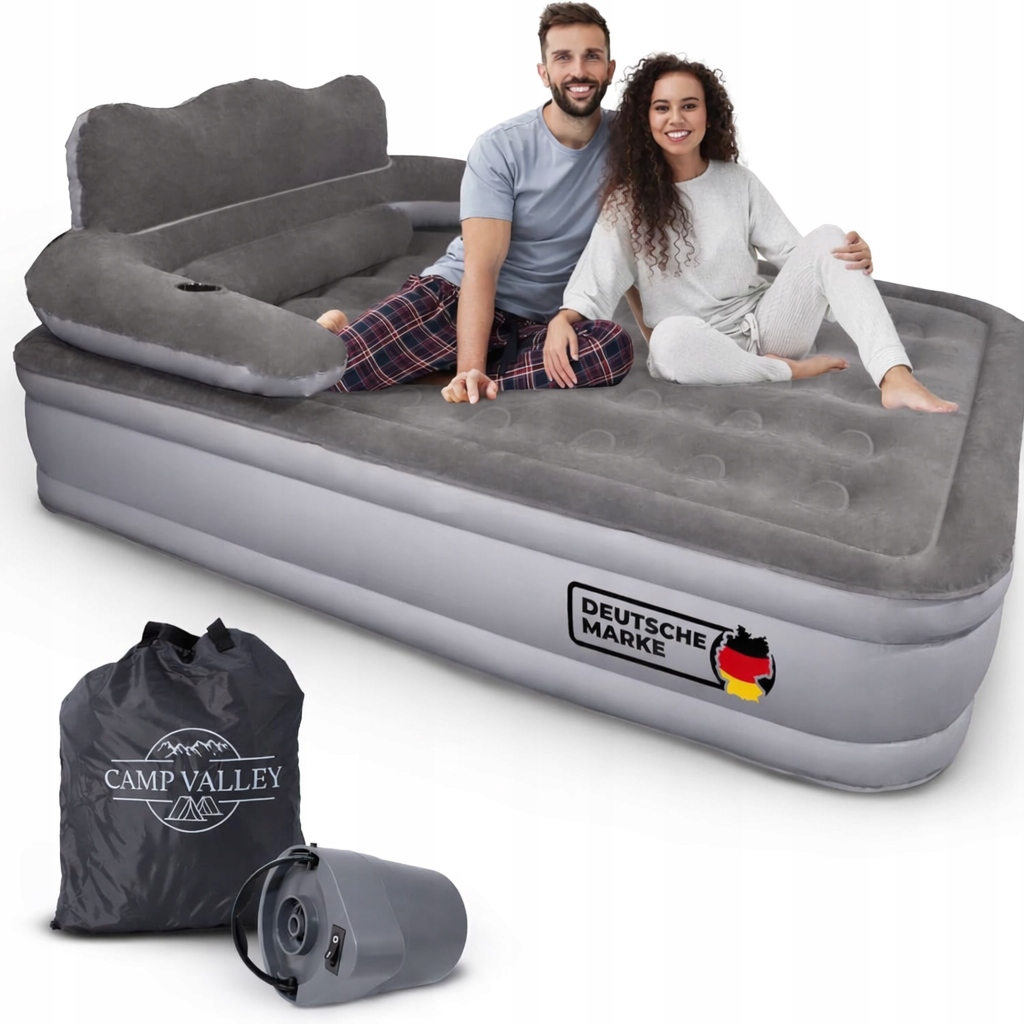 Materac Dmuchany Dwuosobowy Łóżko do Spania z Oparciem Pompka 200x150x40cm