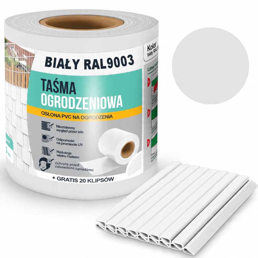 

Taśma Ogrodzeniowa Biała 35m 20 Klipsów
