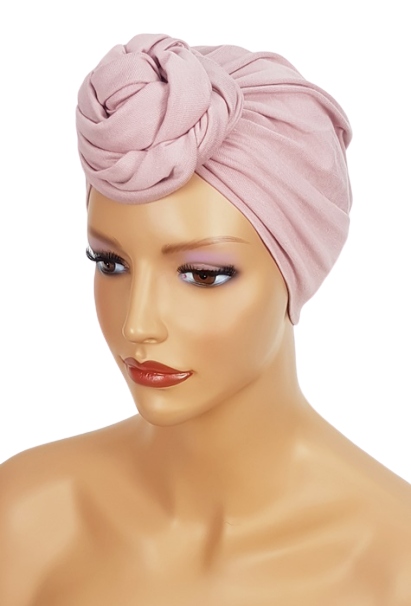 Turban Sejla róż chusta bez wzoru marszczona także po chemioterapii