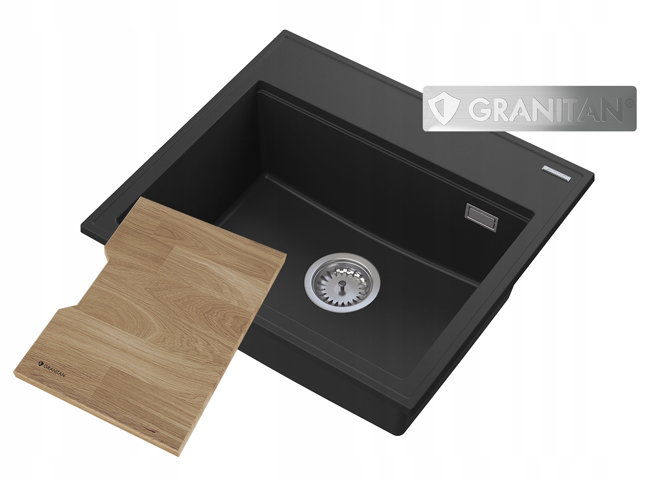 

Zlewozmywak Granitowy Czarny Syfon Chrom Foxal