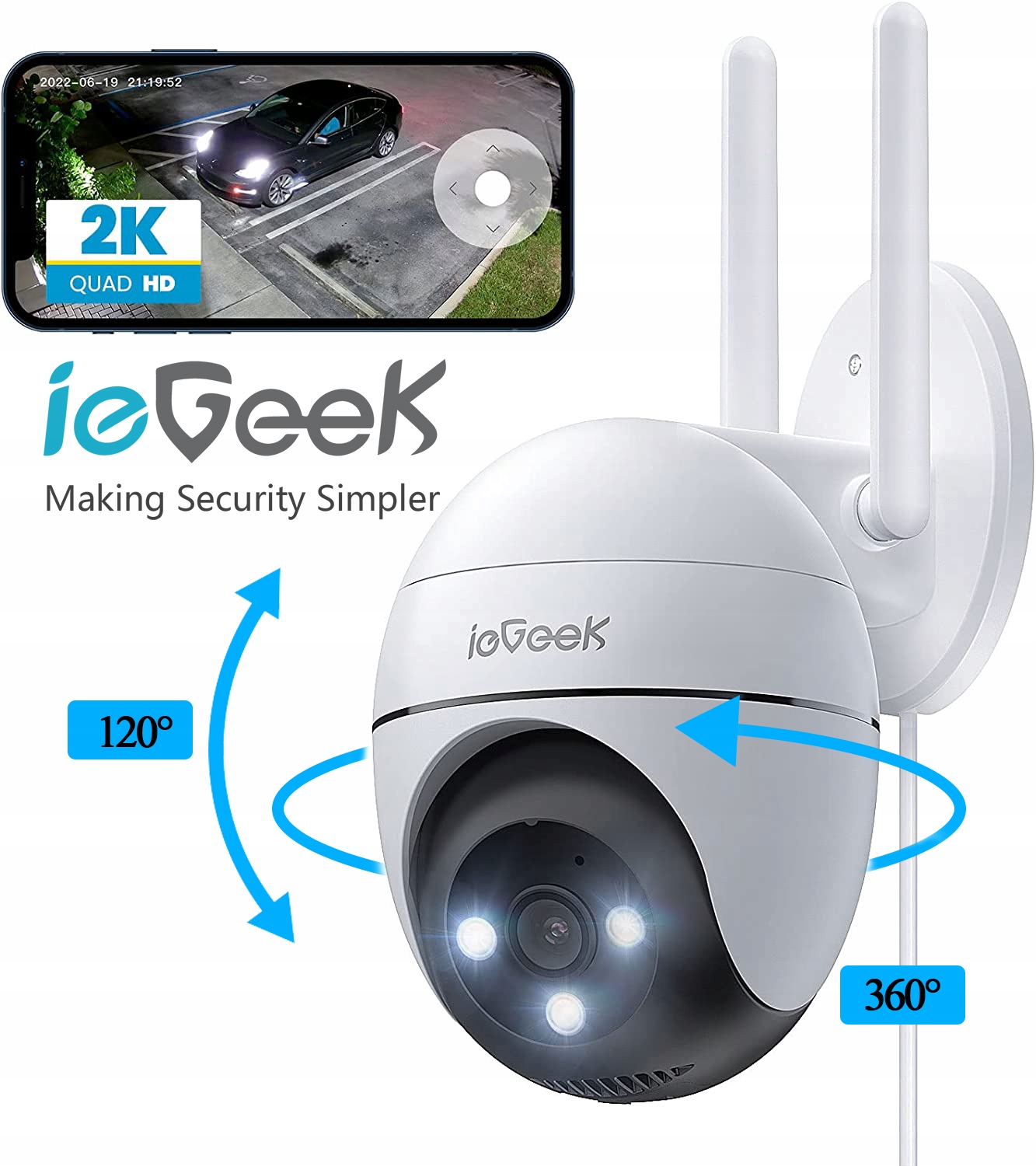 Otočná Venkovní Wifi Kamera Ip 2K 1296P Zoom