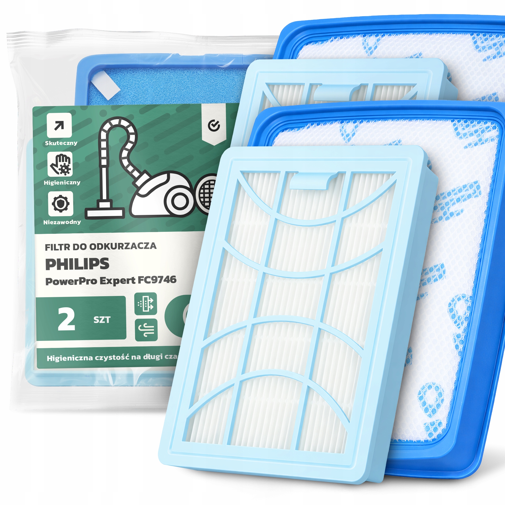 2x Vzduchové Filtry pro Vysavač Philips PowerPro Expert FC9746 Filtr Em-w