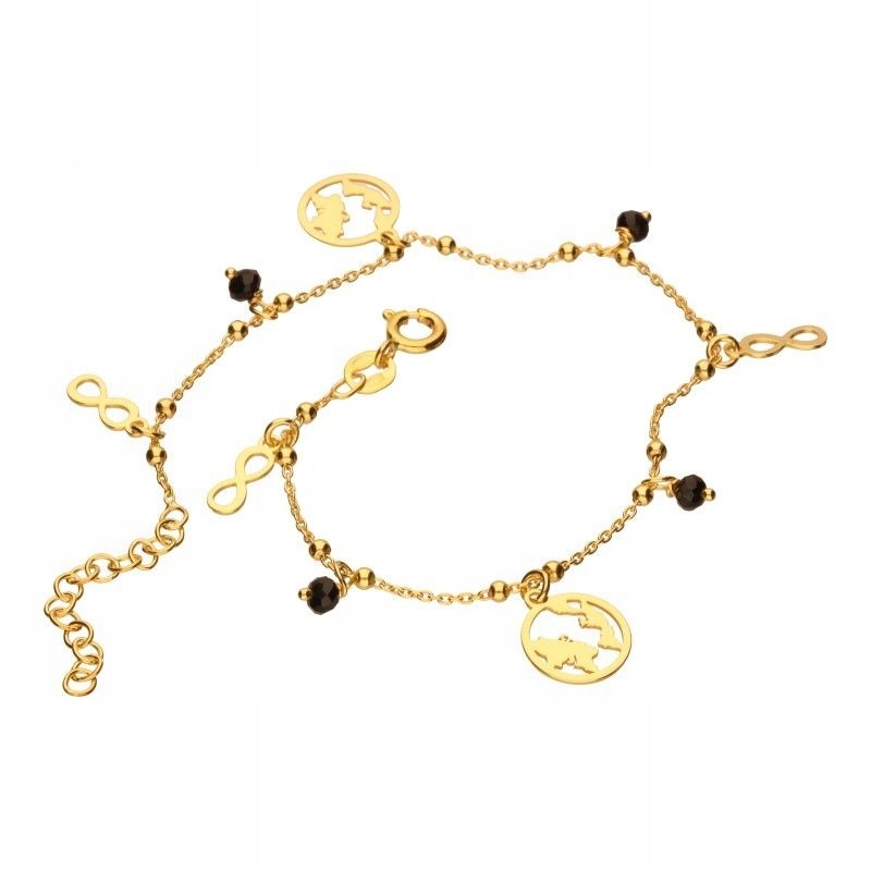 Stříbrný náramek 925 pozlacený s přívěsky 2,6 g, černý jako dárek