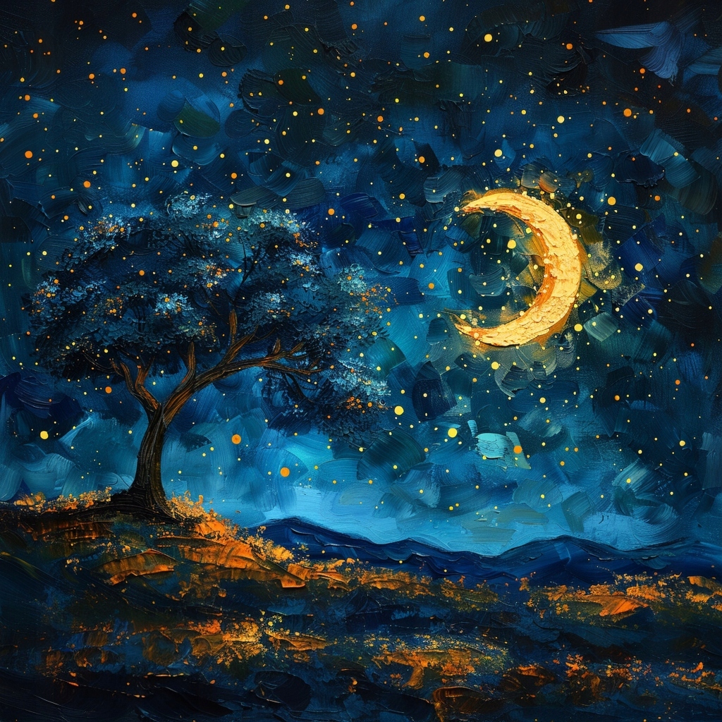 Obraz Na Plátně Canvas Krajina Noc Nebe Hvězdy Měsíc Nový Strom 80x80