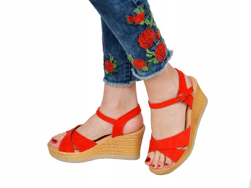 

Sandały Sandałki damskie Czerwone koturn /803/