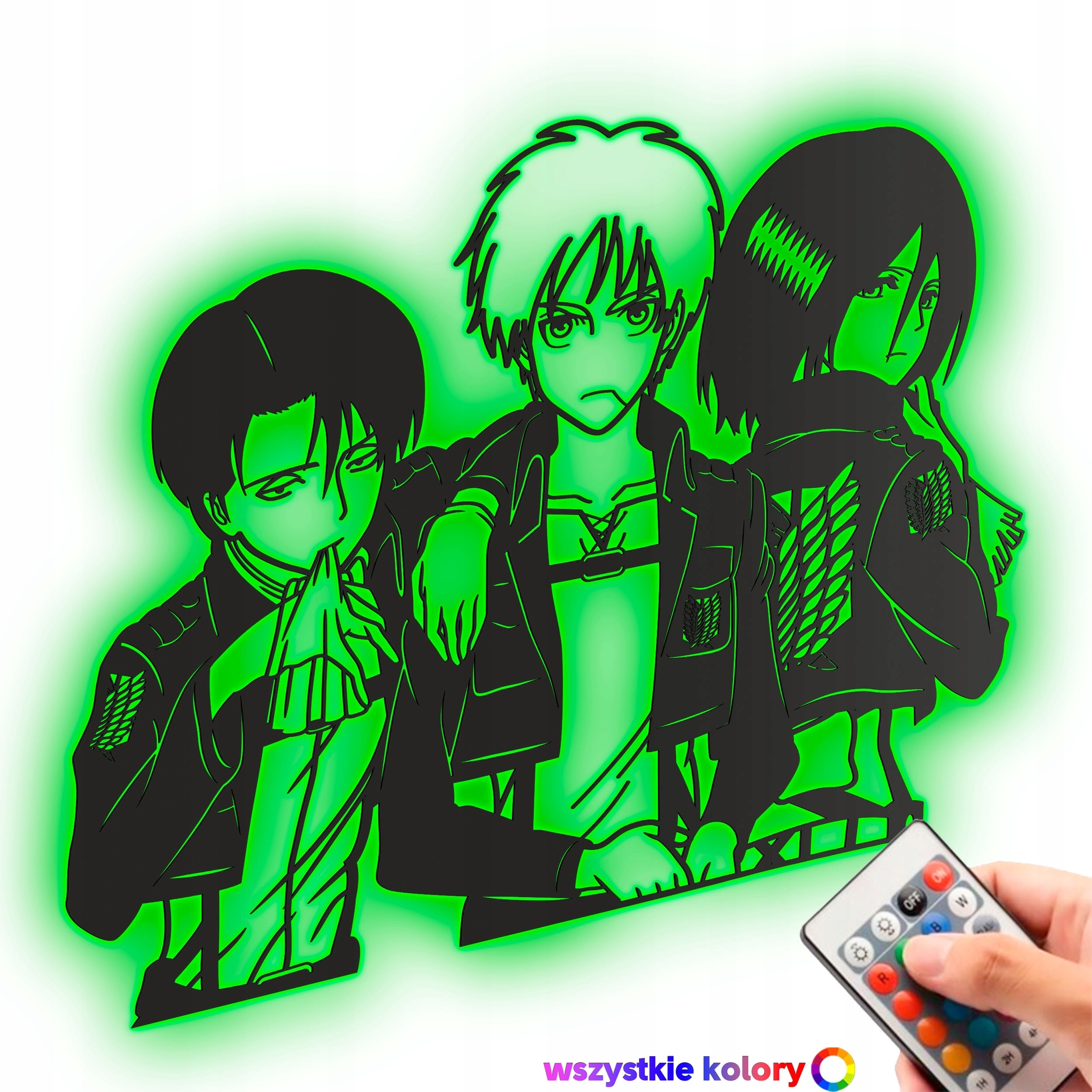 Dřevěný obraz Anime Attack on Titan Levi Eren Mikasa Noční Lampa Led XL