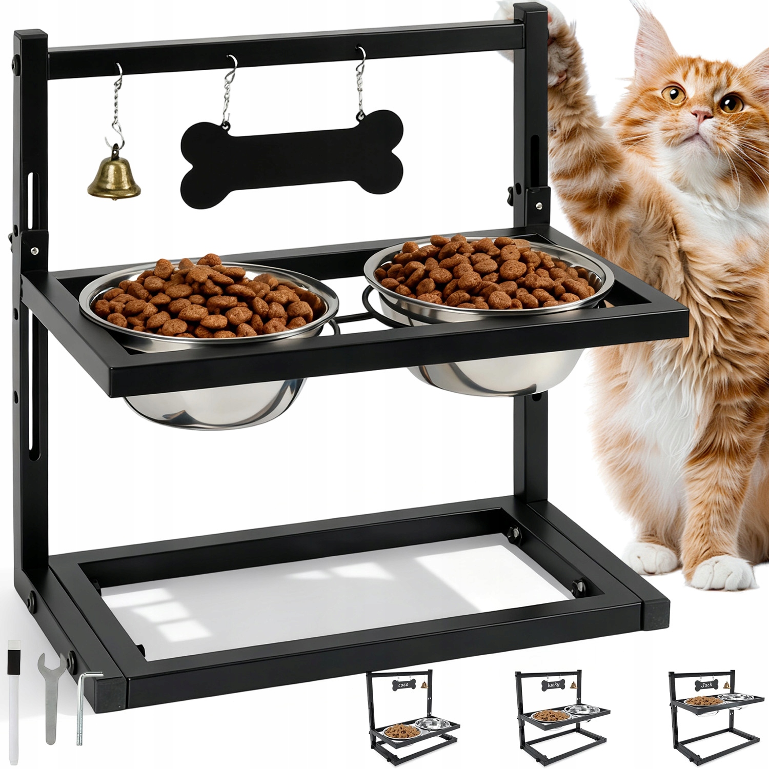 Levně Stojan Na Misky S Nastavitelnou Výškou, 2 Misky Z Oceli, 1150 ML