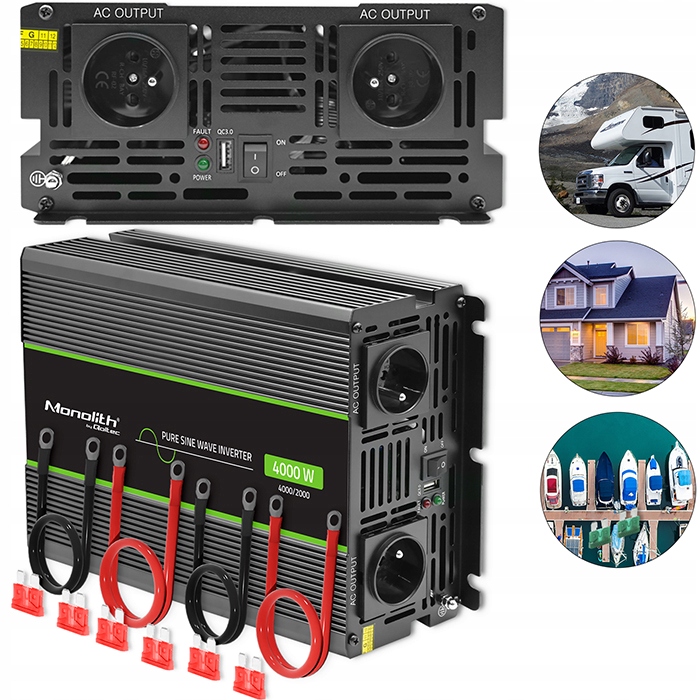 Menič napätia Qoltec 12V na 230V 2000W/4000W čistý sinusový karavan