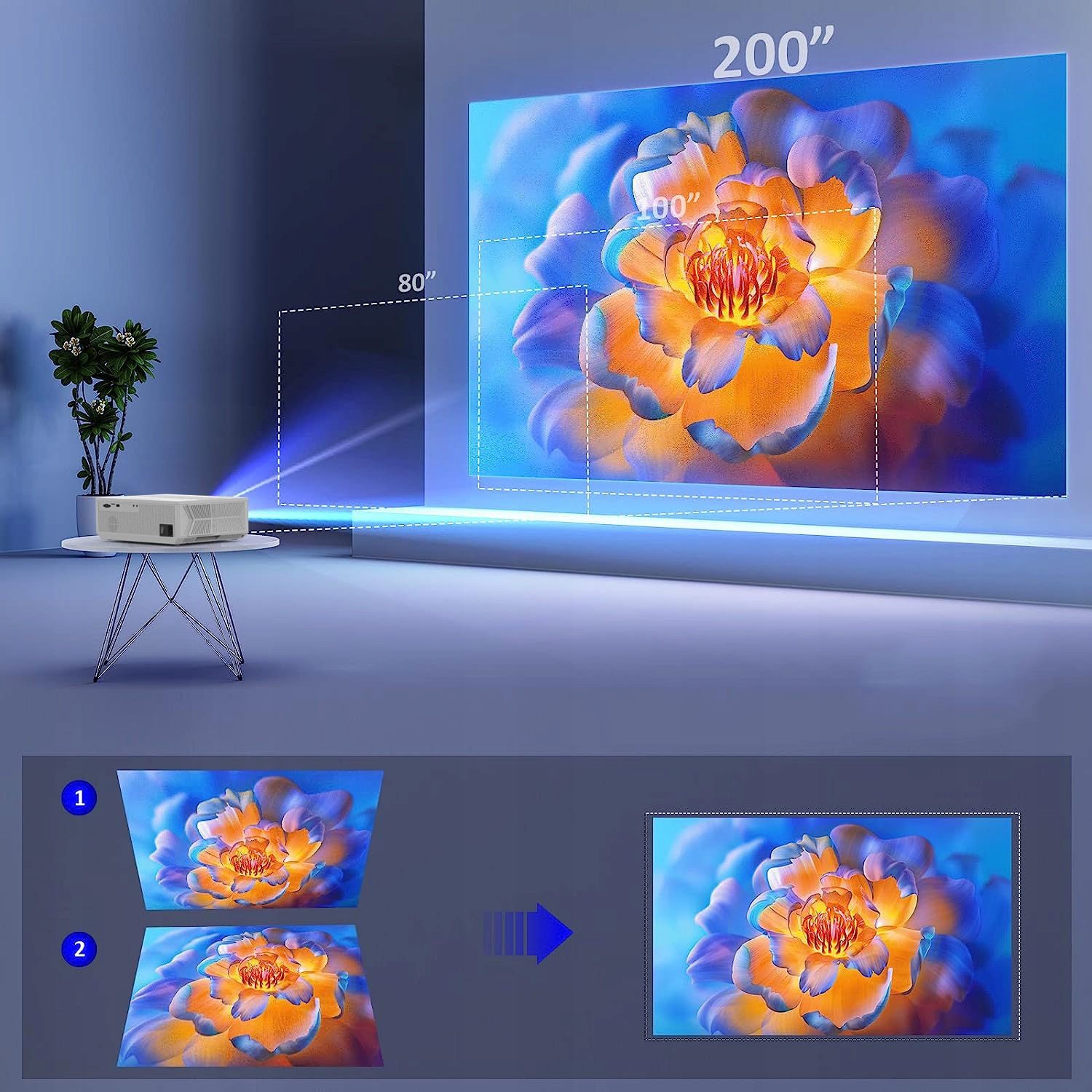 Projektor Rzutnik LED Android WiFi SMART FULL HD 4K Bluetooth 13500lm JASNY Technologia wyświetlania LED