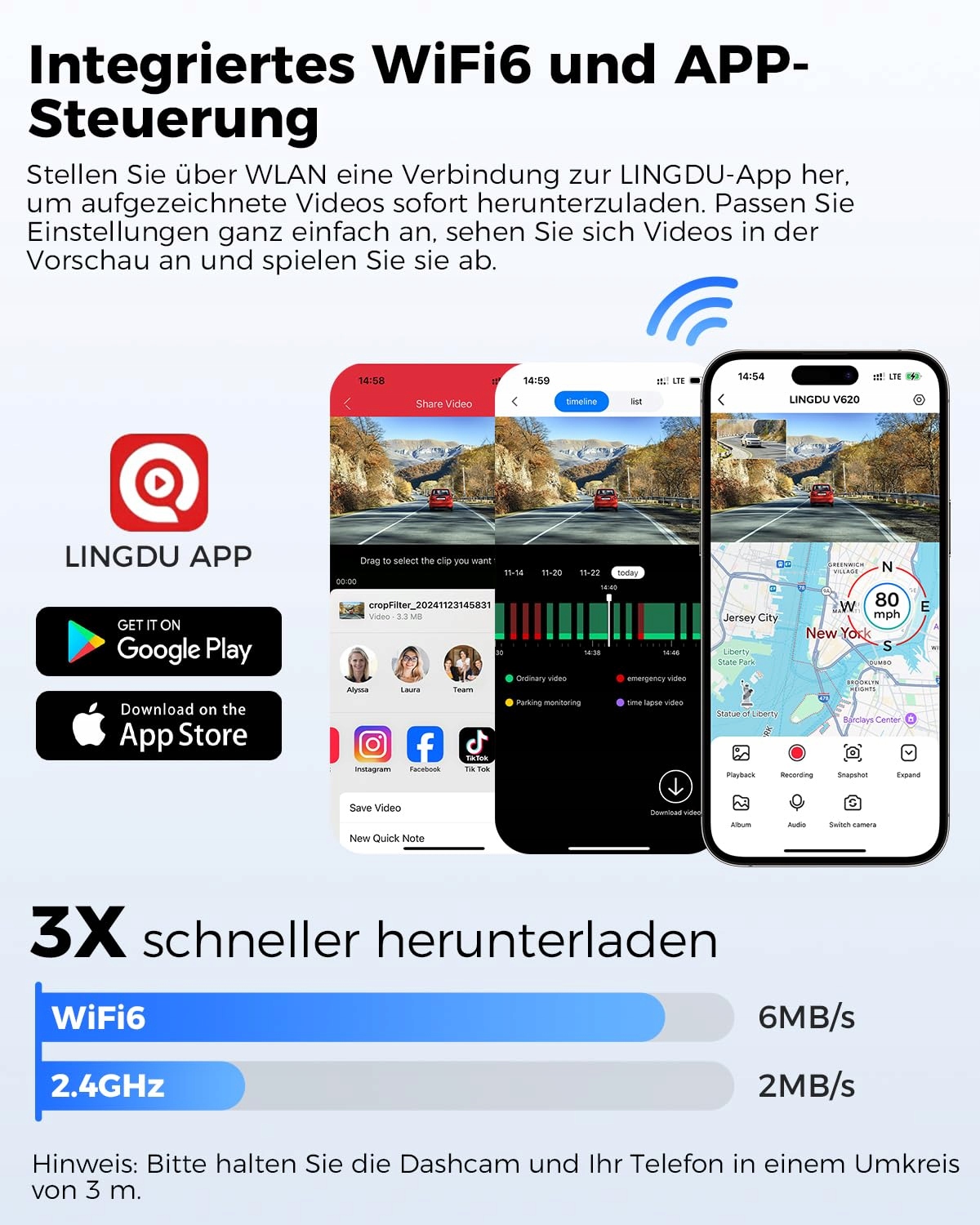 LINGDU V620 Kamera Samochodowa 4K 1080P WiFi GPS 64GB Karta SD 170° — miniatura 3
