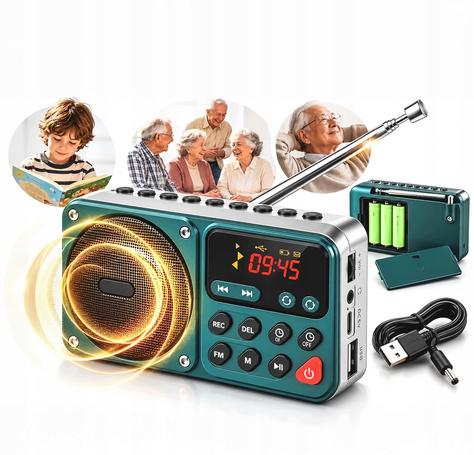 Radio Głośnik Bluetooth Dyktafon Nagrywanie Usb Jack Tf Akumulatorowe