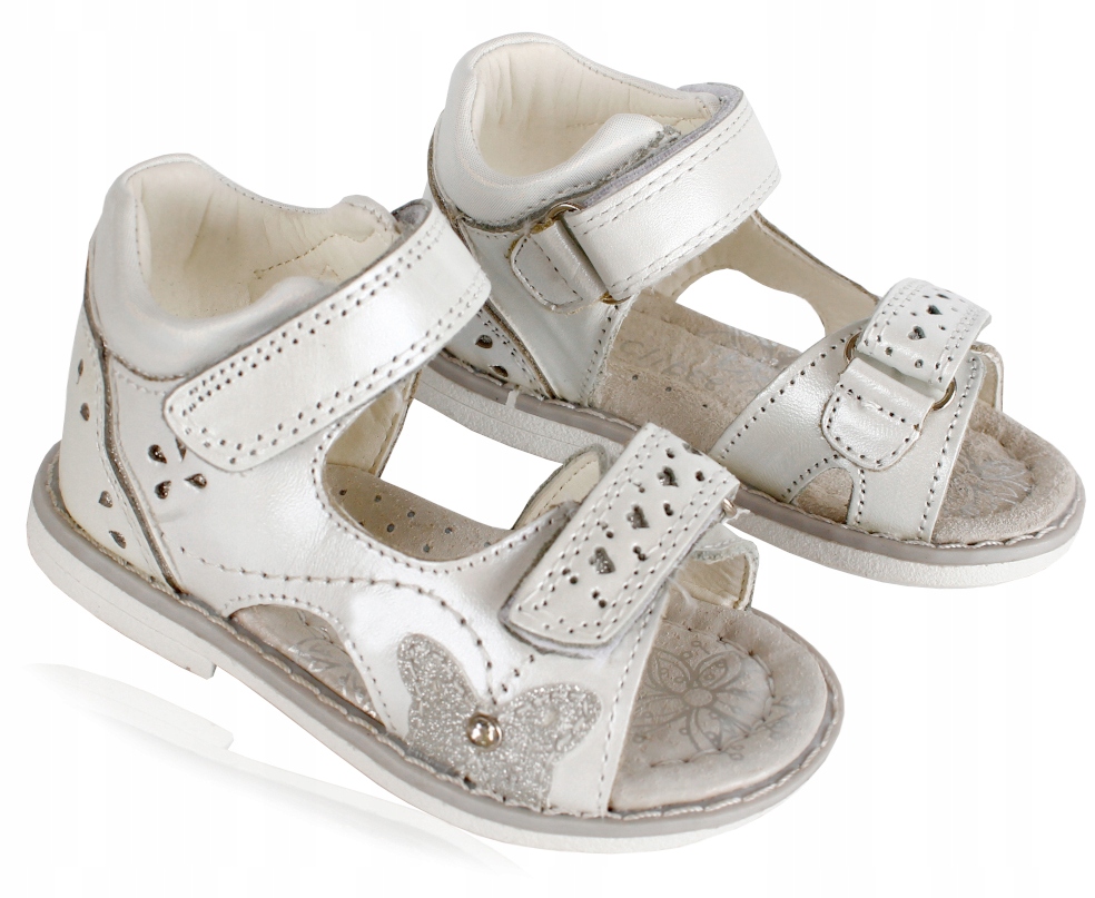 Sandały białe perłowe profilowane skóra clibee 21 Stan opakowania oryginalne