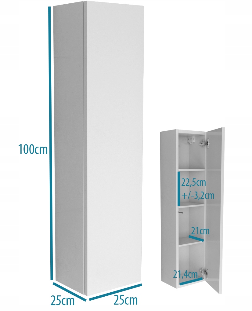 WISZĄCY SŁUPEK do łazienki 100x25 biała biały mat Kod producenta 25g/bmat