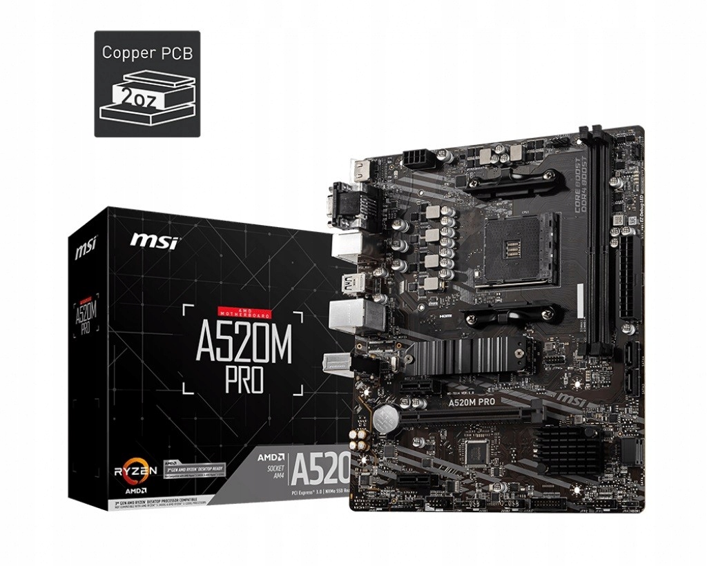 Płyta główna A520M Pro AM4 2DDR4 Dp/vga/hdmi