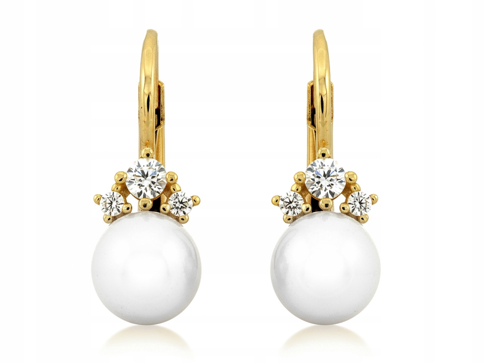 Náušnice Ze Zlata 585 na anglickém zapínání s perlou a zirkony pro ni