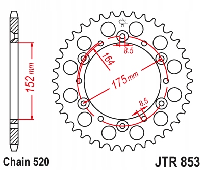 ZĘBATKA NAPĘDZANA JT SPROCKETS TYLNA JTA853.44BLK Stan opakowania oryginalne