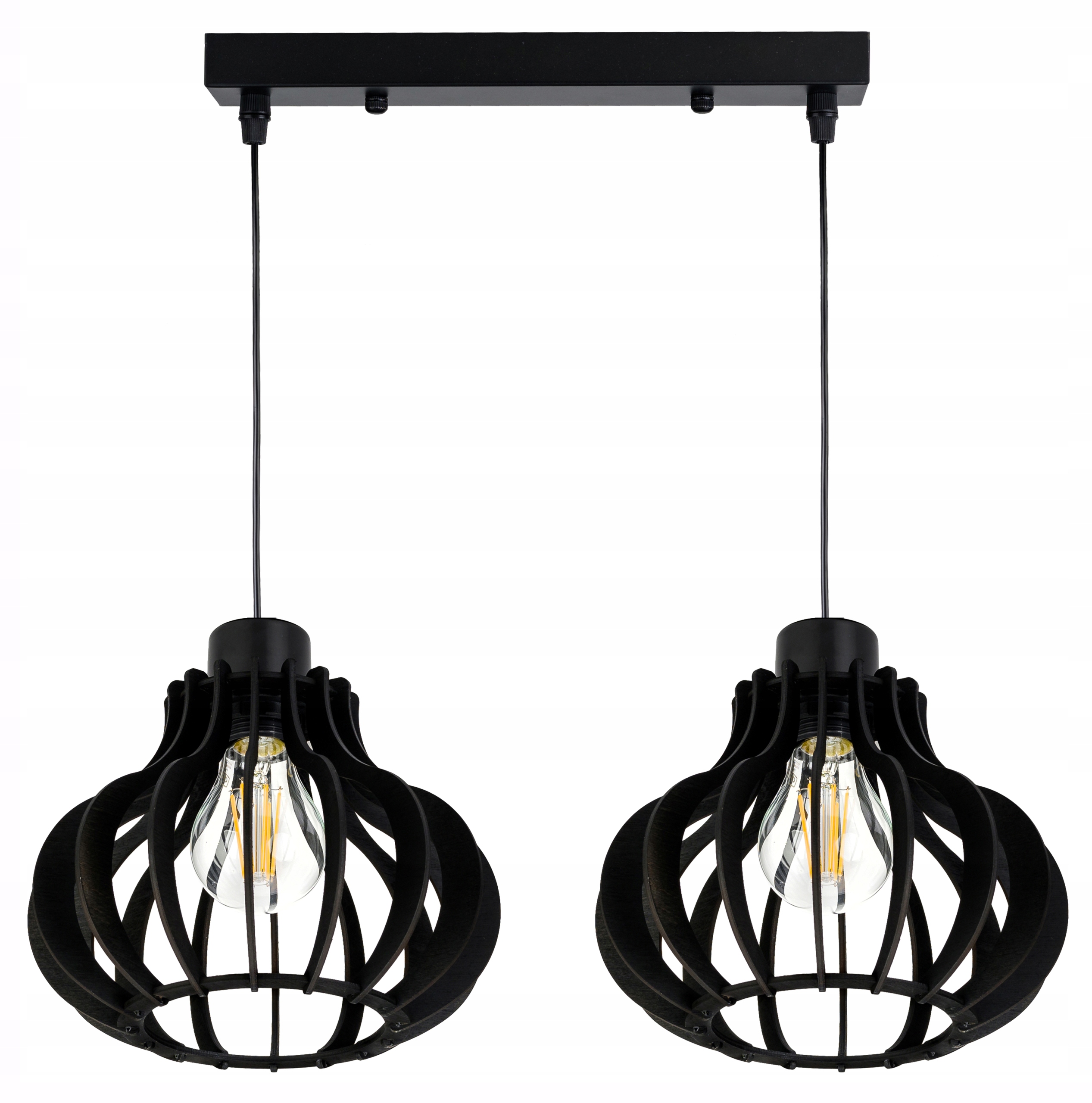 závěsné stropní svítidlo Černý závěs Loft na 2x E27 Dřevo Černé