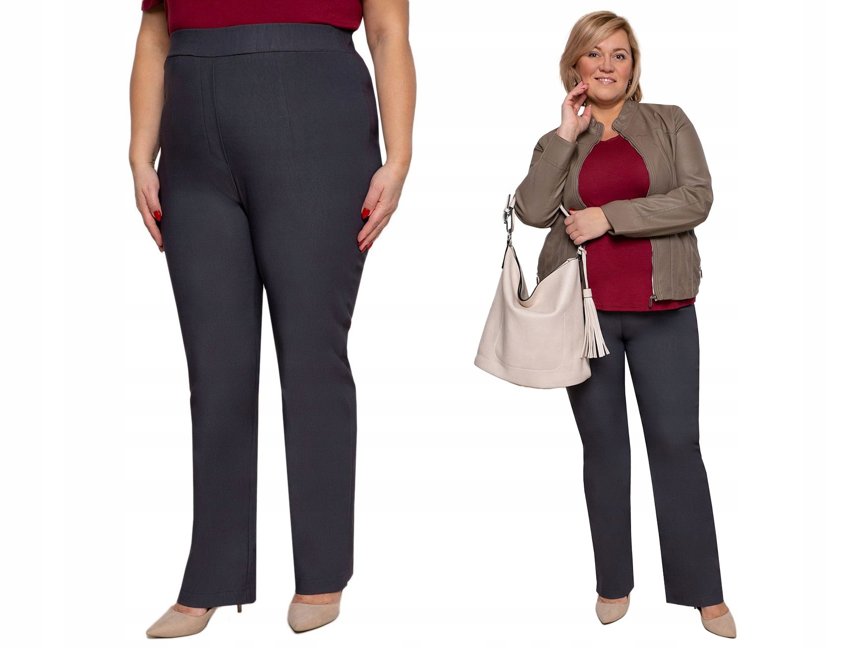 Jednoduché kalhoty s velmi vysokým pasem, šedá barva, 64