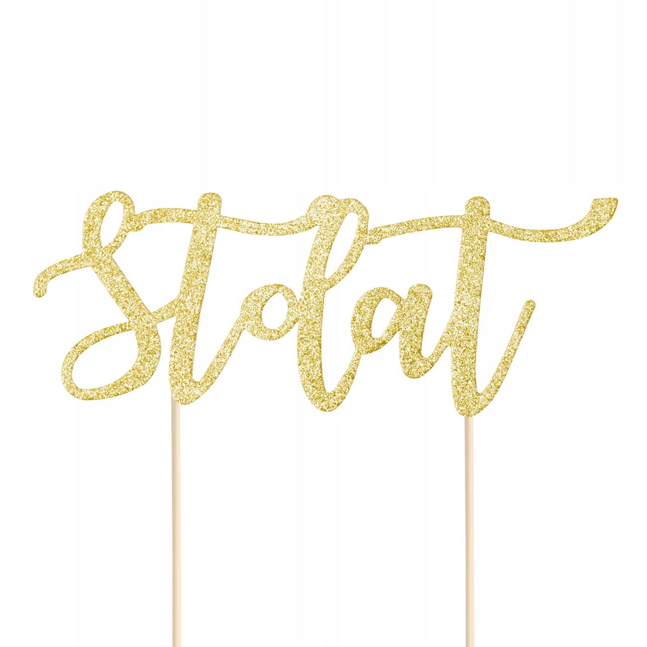 Topper na tort piker - napis STO LAT złoty brokat