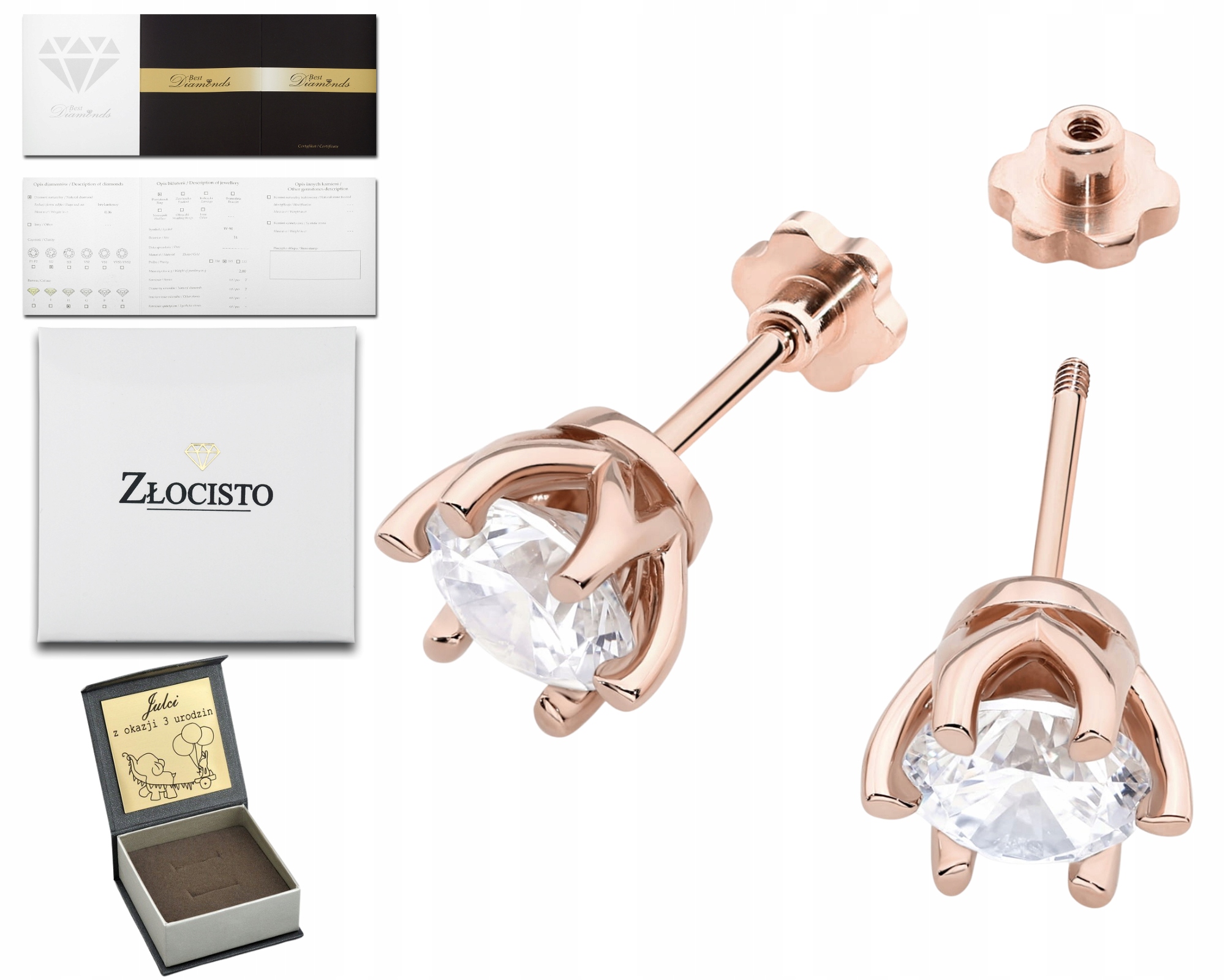 Růžové Zlato Náušnice S Laboratorními Diamanty 2,00 Ct Zlato 585