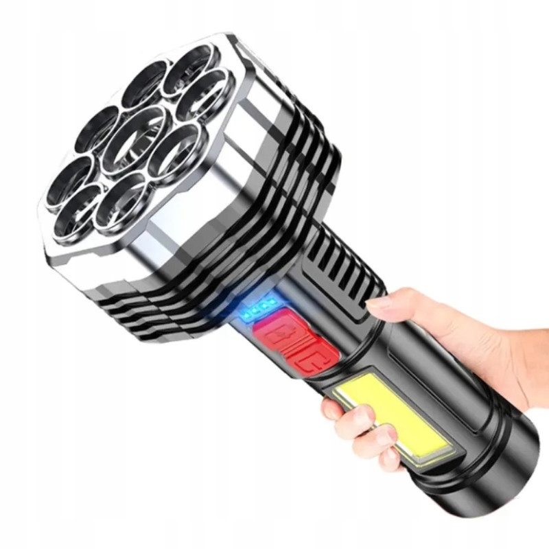Latarka Wojskowa Turystyczna Szperacz Naświetlacz 9xLED Cob Usb Akumulator