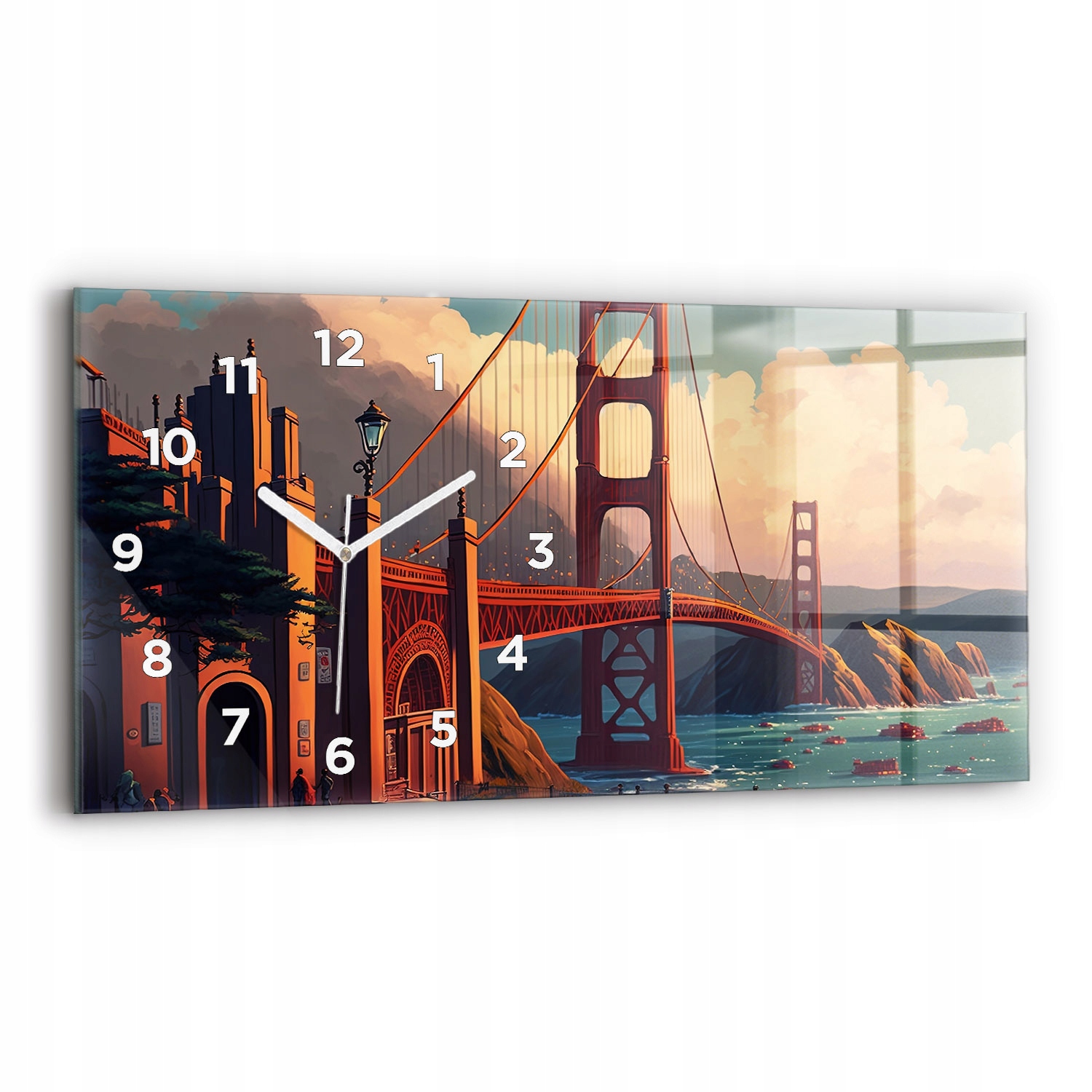 Velké skleněné hodiny do bytu S Potiskem Most v San Franciscu 60x30 cm