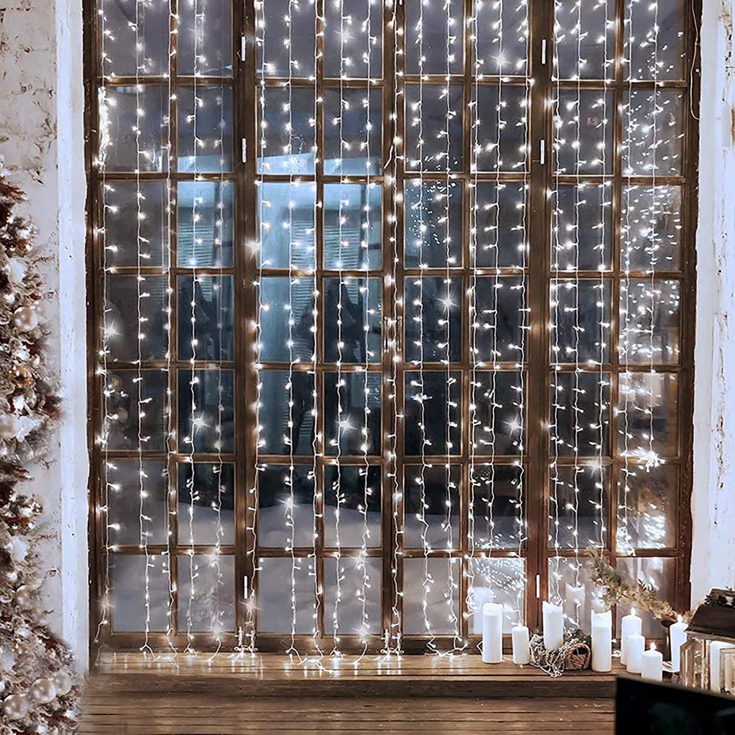 DEKOFUN Girlanda Kurtyna Świetlna Ozdobne Wodoodporne Lampki 600LED 6x3m — miniatura 6