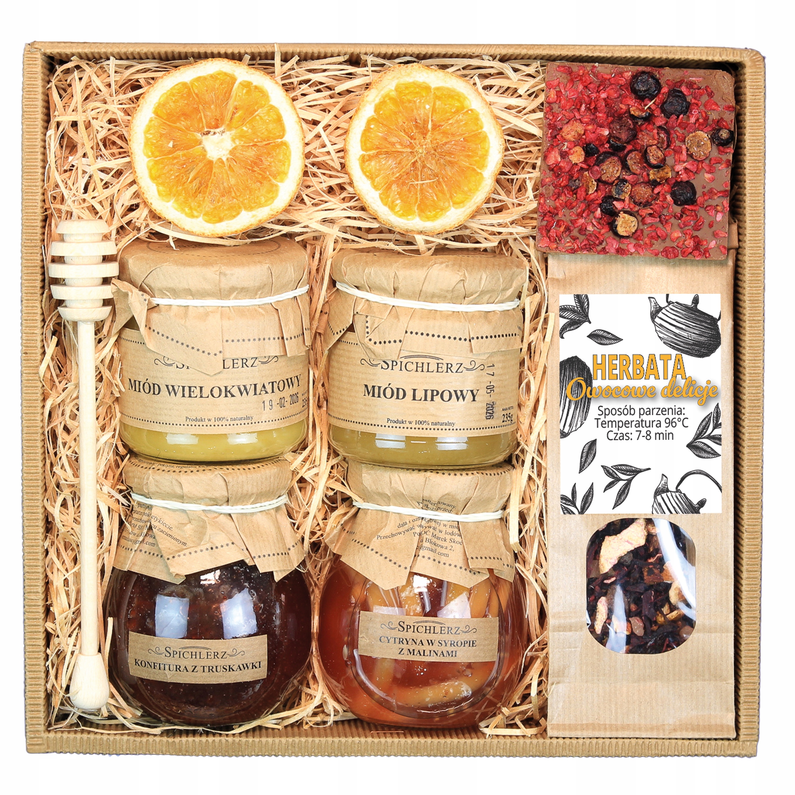 Box Kosz Zestaw Prezentowy Naturalny Miód Herbata Cytryna Konfitura