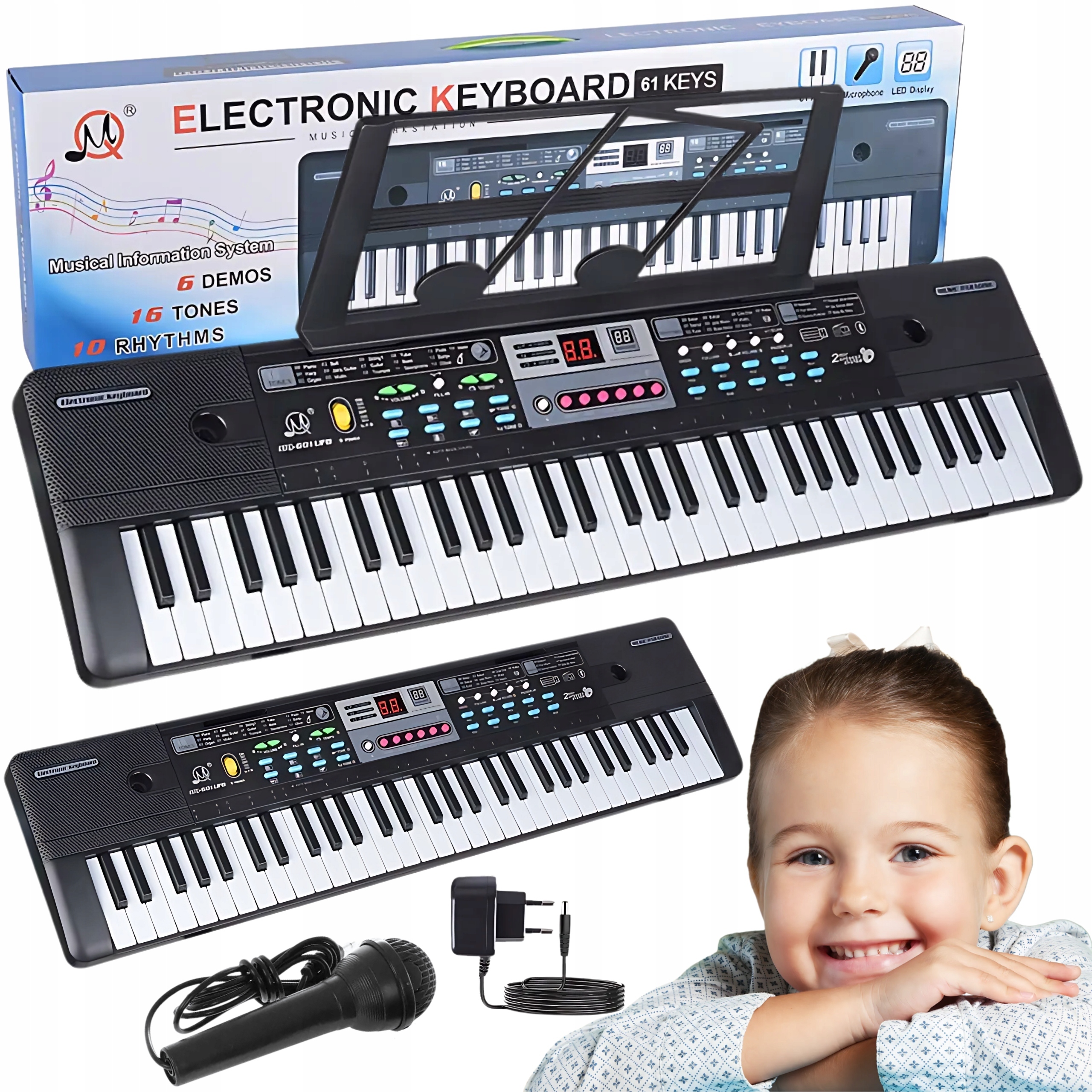 Duże Organy Keyboard Pianino Dla Dzieci Do Nauki Zabawy Usb MP3 Mikrofon