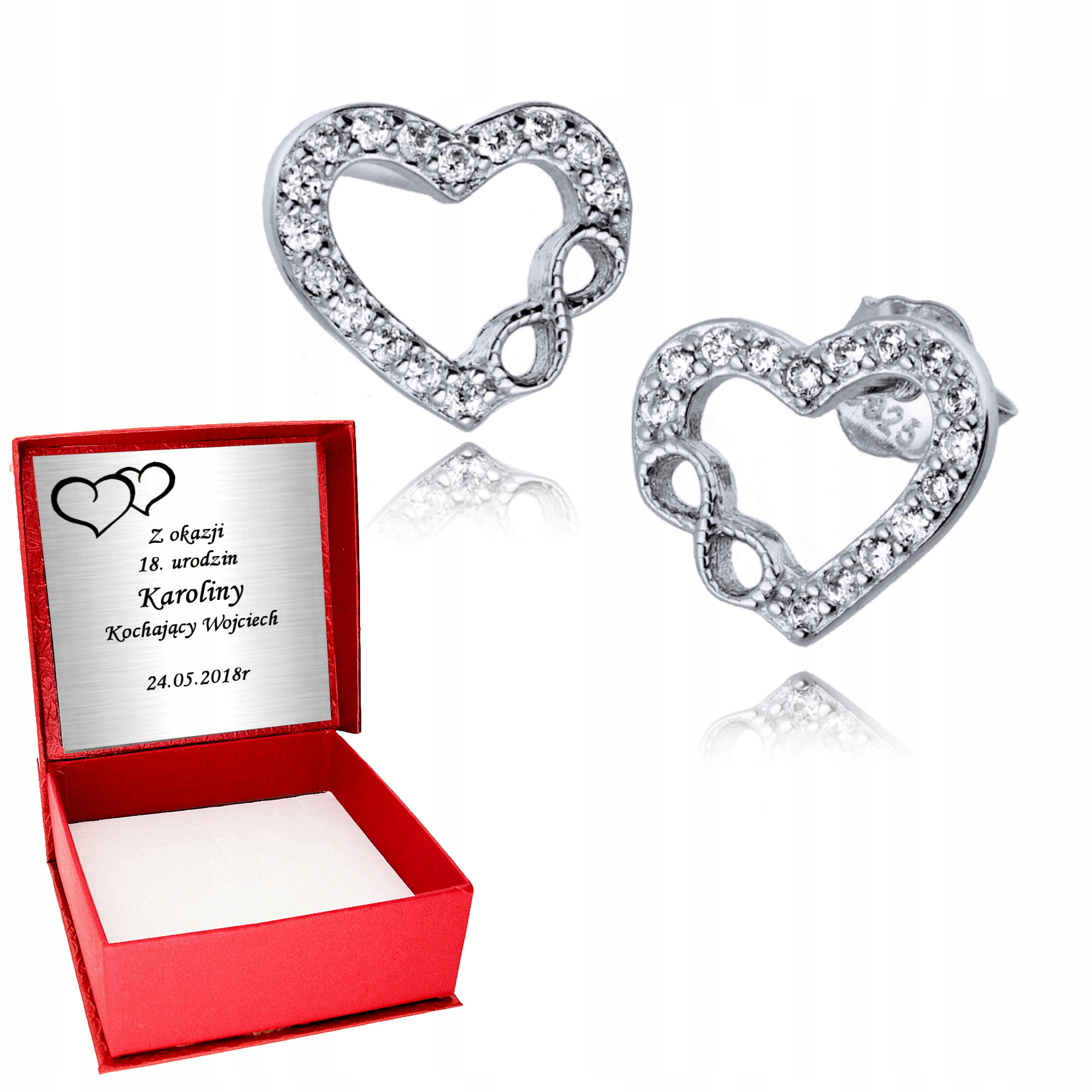 

Srebrne Kolczyki 925 Serca Nieskończoność Srebro