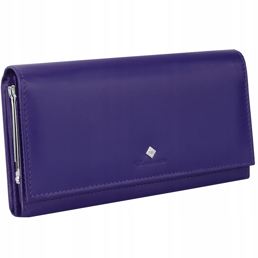 Kochmanski portfel damski skórzany duży fioletowy na zatrzask bigiel rfid