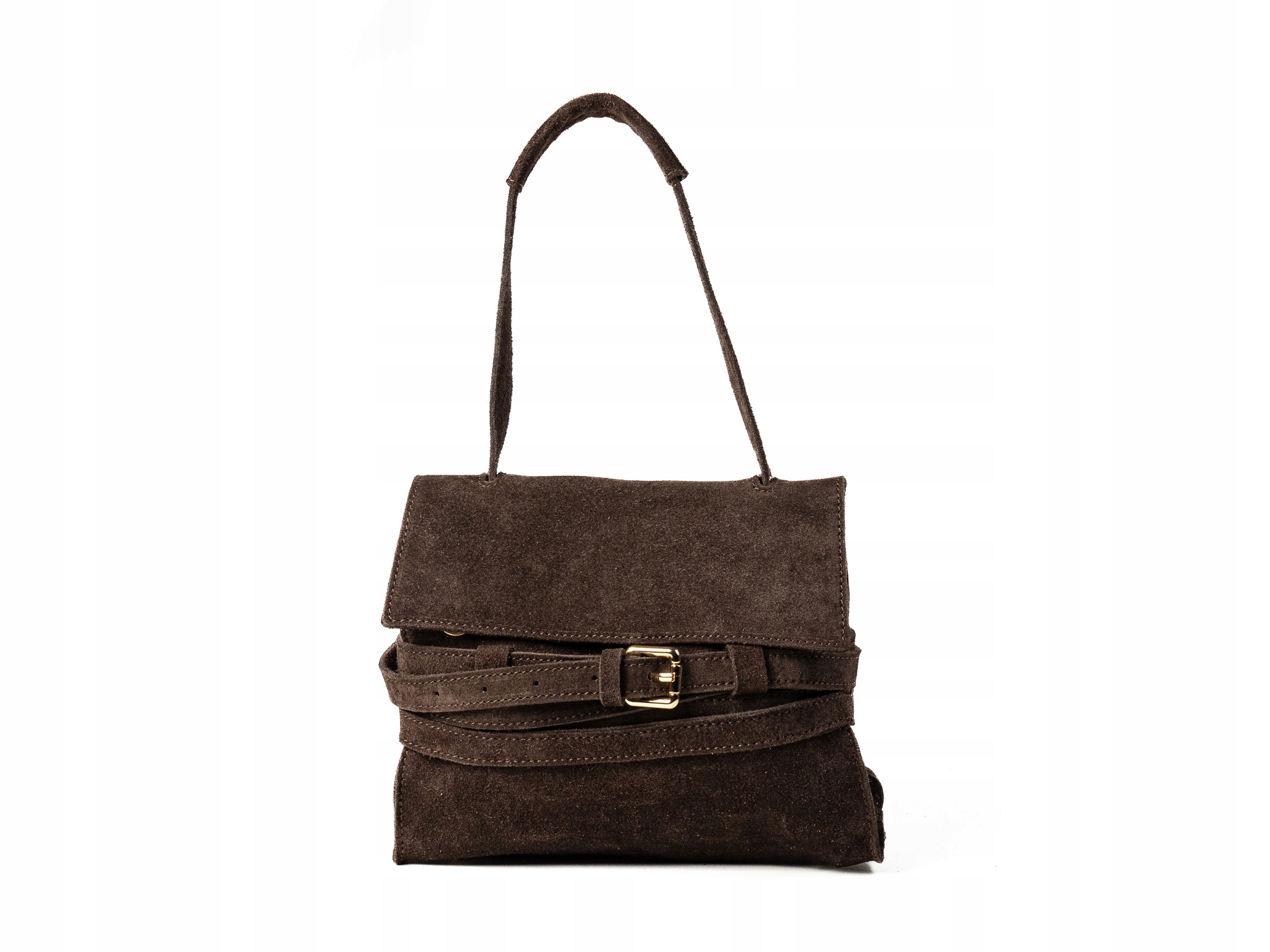 Torebka Damska Mała z Naturalnego Zamszu Borsa Vera Pelle Czekoladowa