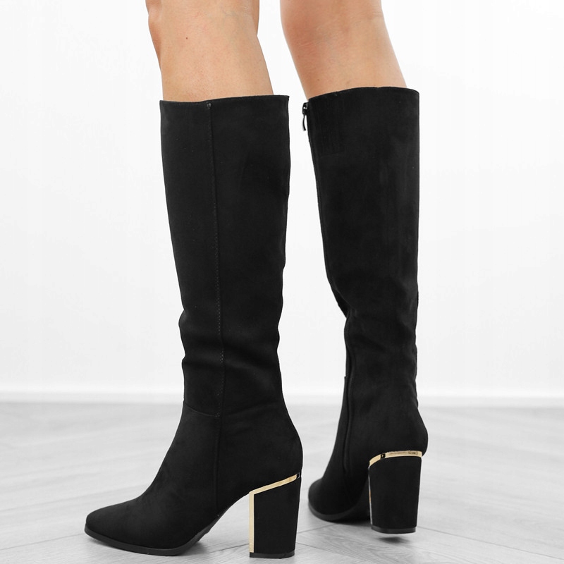 Czarne kozaki damskie zamszowe słupek QT63P r.41 Kolor czarny