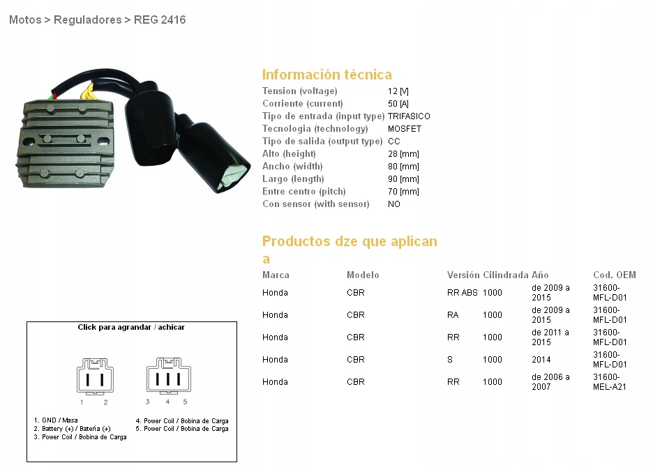 Dze Regulátor Napätia Honda CBR1000 Rr 06-15 Mosfet (50A) (31600-MFL-D01,